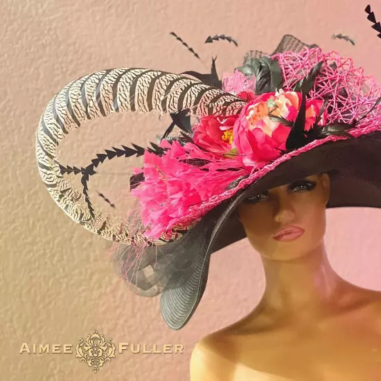 Aimee Fuller Kentucky Derby Fascinator Big Hat Rainbow Yellow Red Royal Ascot