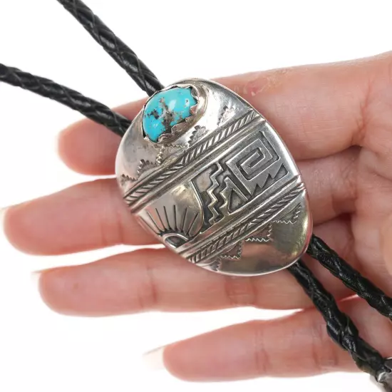 c1960 Vidal Aragon (1923-2015) Santo Domingo Silver and turquoise bolo tie