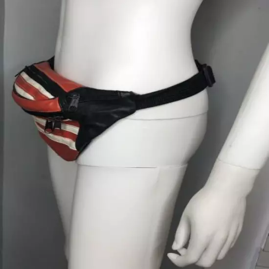 Vintage USA American Flag Leather Fanny Pack Waist Bag Purse Wallet Adjustable