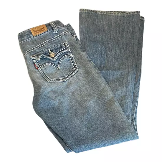 Levi's Girls Thick Stitch Boot Cut Jeans SIZE 14 R Medium Blue Distressed