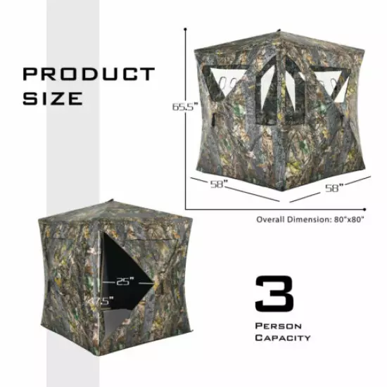 Patiojoy Portable Hunting Blind Pop-up Ground Tent Accommodate 3 People True