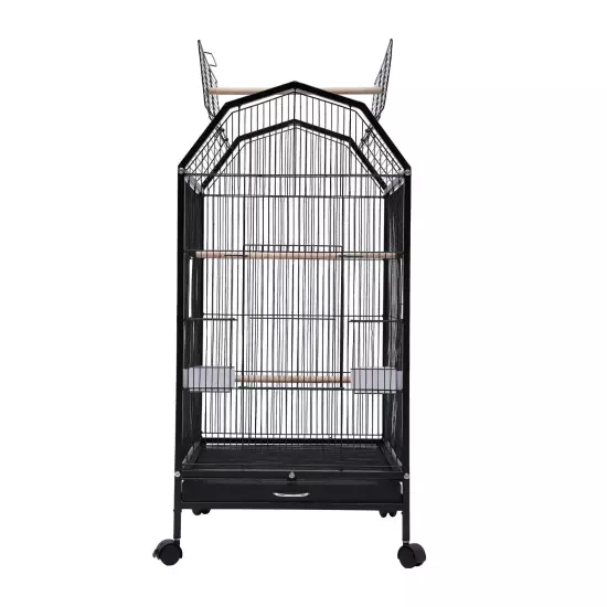 Black Bird Cage Large Play Top Parrot Finch Cage Cockatiel Cockatoo Play Top