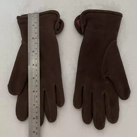 Vintage Women's Bechamel Suede Leather Gloves Lined • Size S (6-1/2 ) BROWN