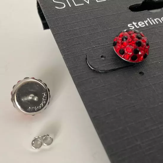 Ladybug Petite Earrings Sterling Silver & Crystal Post Nature Insect