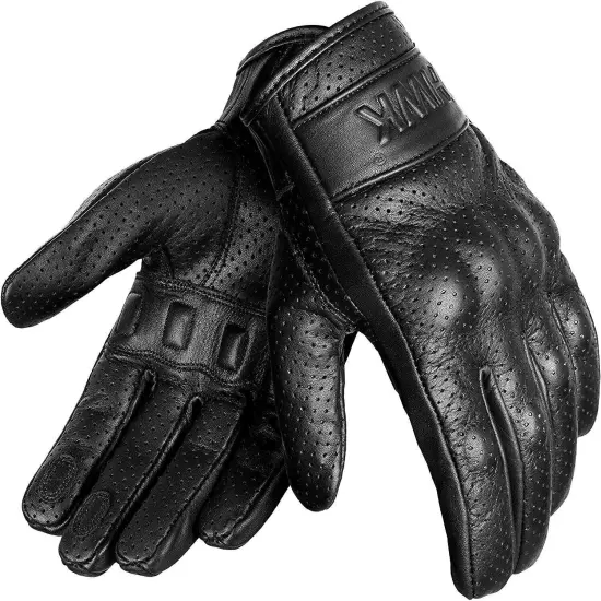 HWK Men's Tactical Moto Riding Leather Driving Racing Gloves, Large - Black