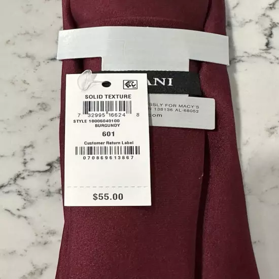 Alfani Burgundy Solid Texture Tie New With Tag