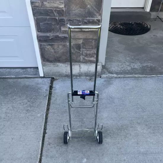 PFC Luggage Cart Metal Folding Rolling Dolley Chrome Heavy Duty Usa Made Vtg