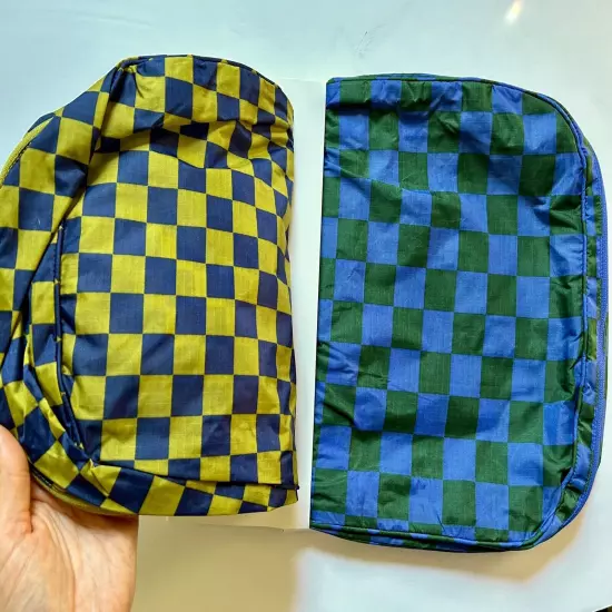 NEW! Baggu *LARGE* PACKING CUBE SET in “Jewel Checks” — Washable Recycled Nylon