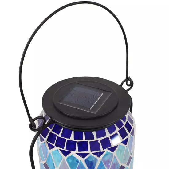 Cool Blue Mosaic Glass Outdoor Solar LED Lantern - 8 in by Sunnydaze