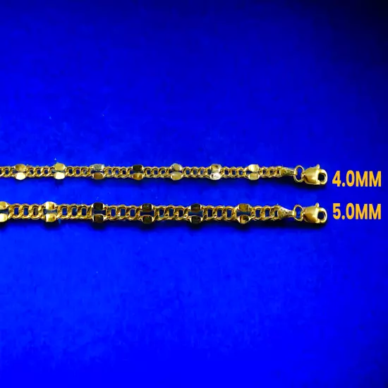 10K Yellow Gold 3mm-5mm Solid Mirror Figaro Chain Necklace Link All Sizes Women