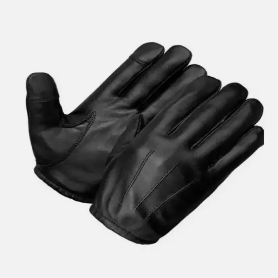 Leather Unlined Police Gloves Unisex - Men chauffeur Driving Gloves Black