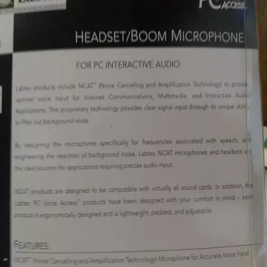 Labtec Headset Boom Microphone C-315 Used In Package Noise Canceling READ