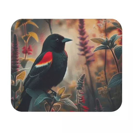 Mouse Pad (Rectangle) Red Winged Blackbird in Natural Environment Design 3