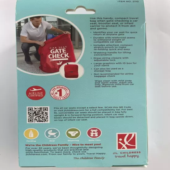 JL Childress Gate Check Bag for Car Seats Car Seat Protector Cover - Red - NEW