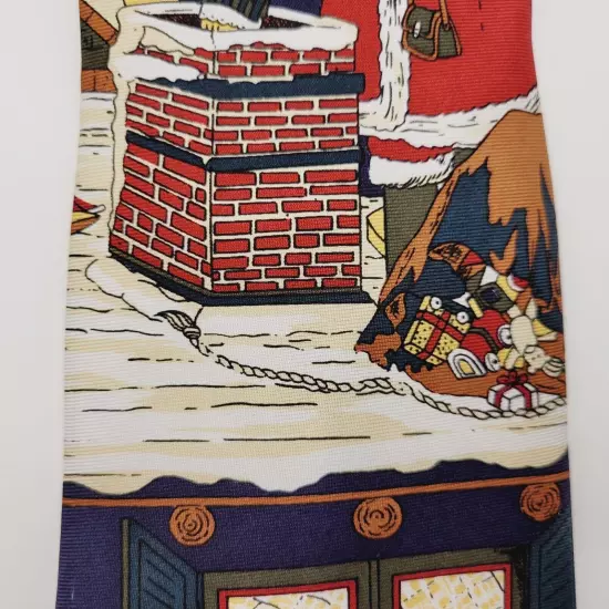 Mark Pendleton CHRISTMAS SANTA on Roof w Toys Blue Vintage POLYESTER Necktie