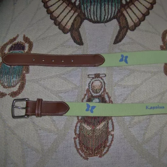 PETER MILLAR Embroidered Canvas & Leather Belt KAPALUA GOLF CLUB HAWAII 38 Green