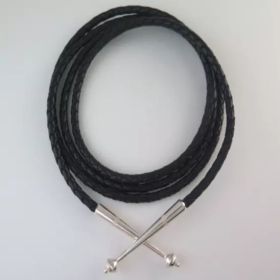 High Quality Braided Black Leather Bolo Tie Cord & Sterling Silver Tips