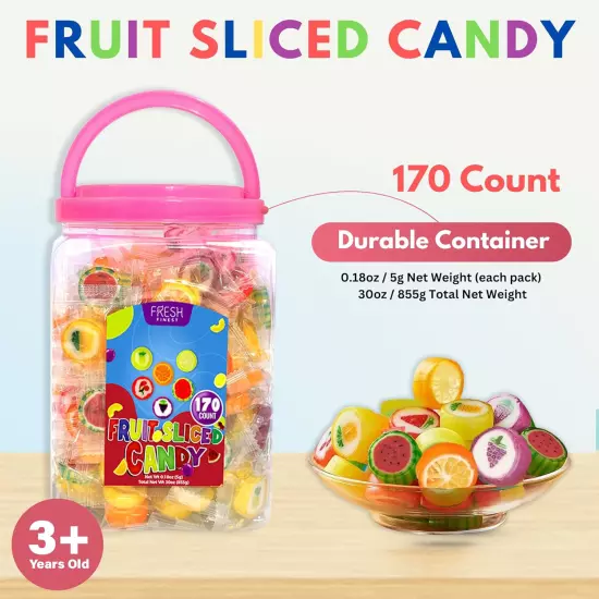 Bulk Fruit Slices Hard Candy 170 Wrapped Pieces 855g Assorted Flavors