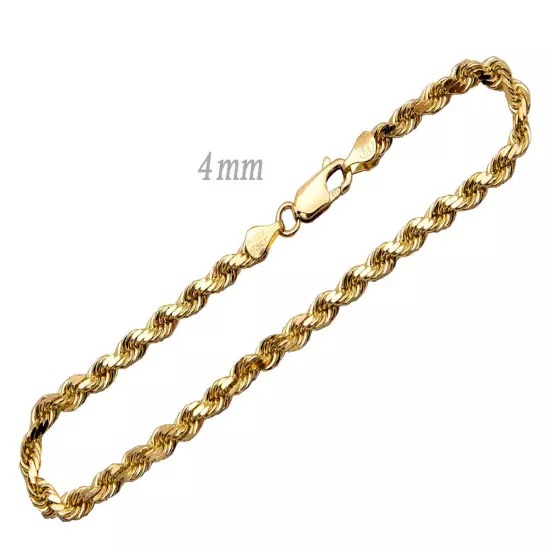 14k Solid Yellow Gold Rope Chain Necklace Bracelet 1mm-10mm Men Women Sz 7"-30"