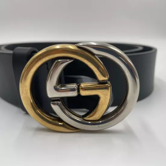 GUCCI Interlocking Belt Leather 115cm 45.3inch Black 295777 Auth 461