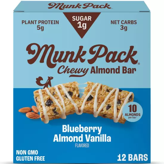 Munk Pack Chewy Granola Bars Blueberry Almond Vanilla - Healthy Low Sugar Sna...