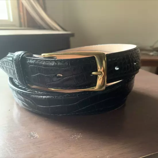 Genuine Italian Calfskin Leather Belt Size 48 Black Gold Buckle