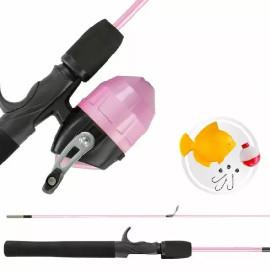 Kids Push Button Spincast Fishing Pole Starter Kit Pink Rod and Reel 4 Ft