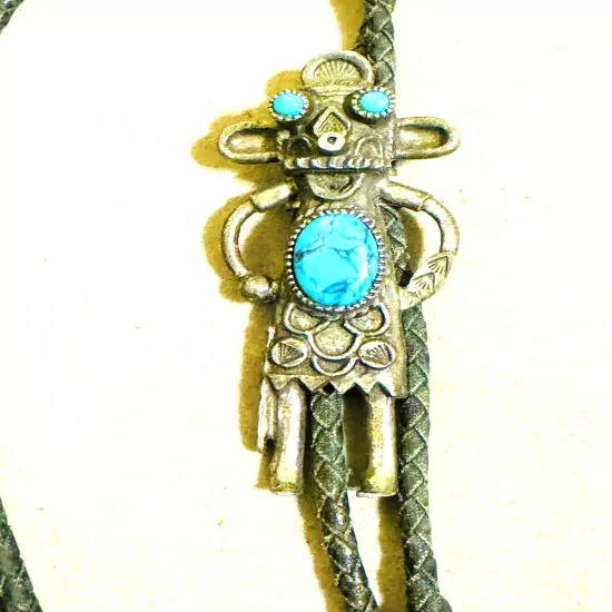 Vintage Southwestern SANCREST pewter bolo tie with faux turquoise leather