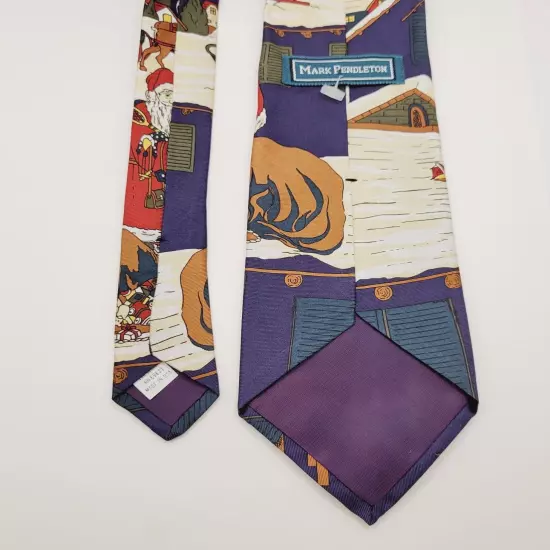 Mark Pendleton CHRISTMAS SANTA on Roof w Toys Blue Vintage POLYESTER Necktie