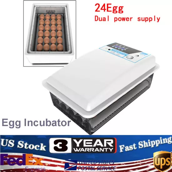 Auto-Turning Digital Incubator Automatic Hatch Chicken Duck Egg Turner 24 Eggs!