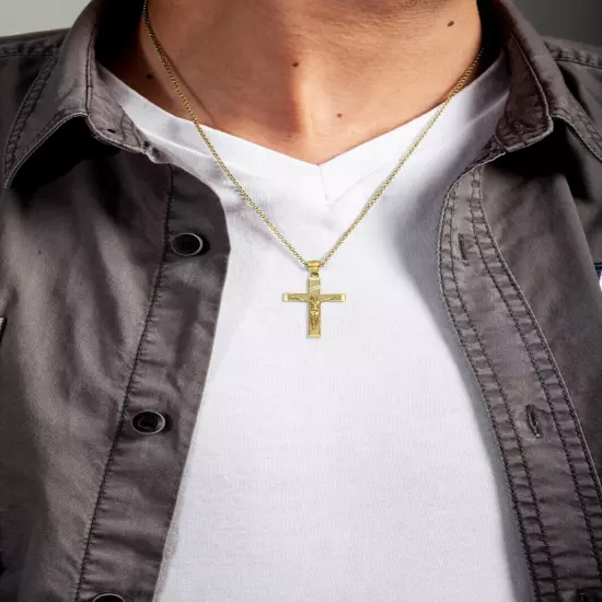 Solid Gold Cross Pendant, 10 or 14k, Crucifix Pendant Religious Jewelry For Men