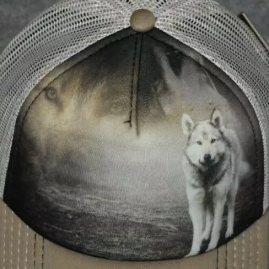 ADULTS GREY WOLF POTRAIT TRUCKER CAP HAT ADUSTABLE ONE SIZE FITS MOST