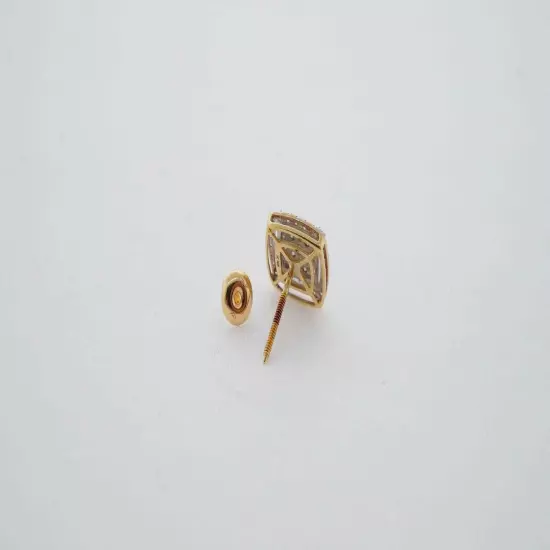 Single Mens Diamond Stud Earring Square with Halo 10K Yellow Gold #24758B