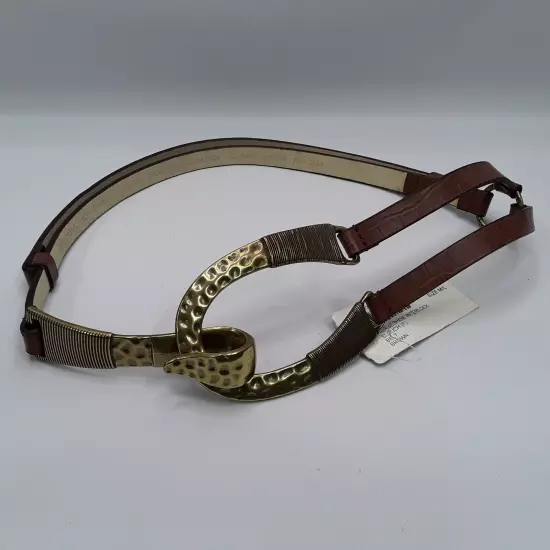 Chicos Horse Shoe Interlock Womens Leather Belt M/L Brown Gold