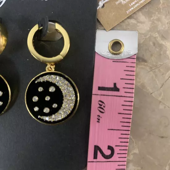 J. Crew Luna Coin Huggie Drop Statement Earrings NWT Pave Moon Celestial Enamel!