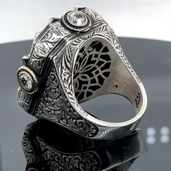 925 Men Silver Large Square Black Onyx Ring Handmade Men Sterling Silver Ring