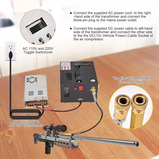 PCP Air Compressor w/Built-in Fan Manual-Stop Oil-free 4500PSI/30MPa Air Pump US