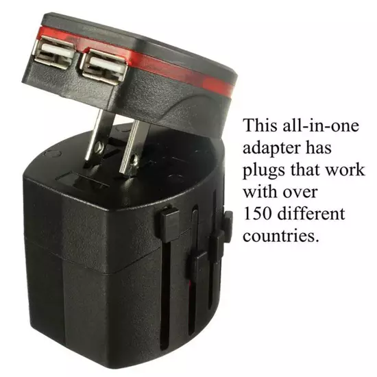 World Wide Travel Adapter UK EU AU US Universal Multi Plugs Charger 2 USB Ports