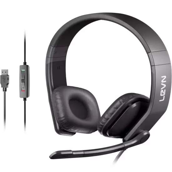 LEVN USBHeadset With Microphone Noise Cancelling In-line Controls & Mute UH001