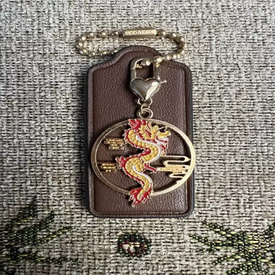 Genuine Coach 2.25” Brown Leather HangTag Lunar New Year Dragon Gold Tone Charm