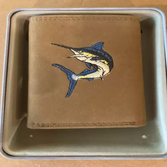 Zep-Pro Tri Fold Leather Wallet "Blue Marlin" Embroidery Logo