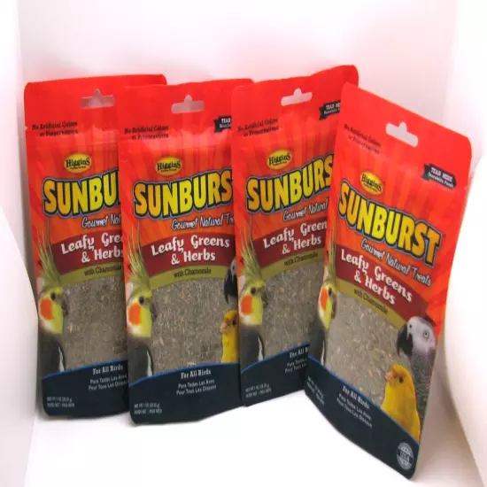 Four 1 oz. Higgins SUNBURST Leafy Greens & Herbs Treats for All Pet Birds