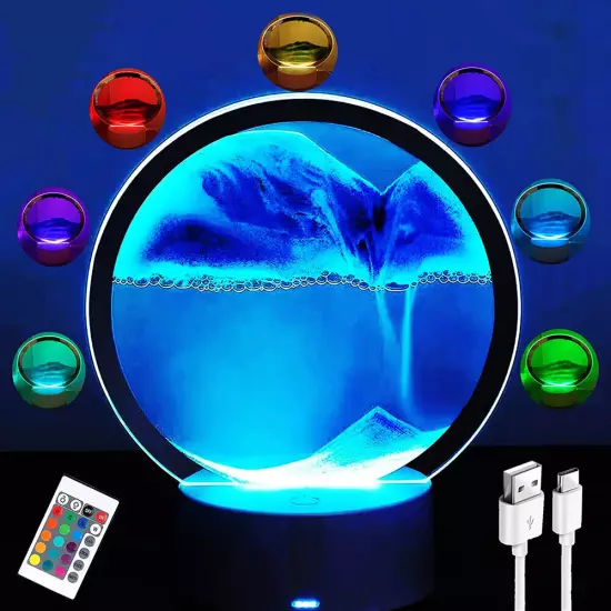 3D Colorful Moving Sand Painting Hourglass Sandscape Led Table Lamp Art Decor