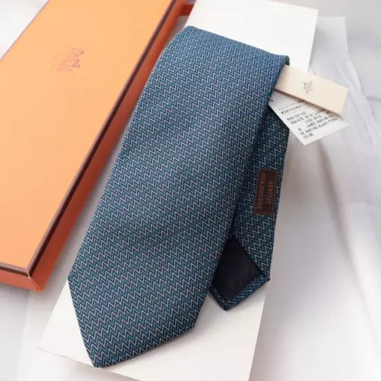 Unused HERMES Blue Neck Tie Striped 100%Silk France free shipping 2409114