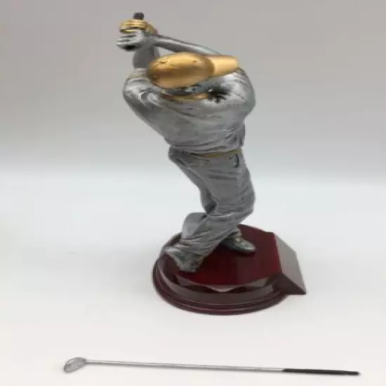 New Golf Trophy Resin on Wood Base Standing Contemporary Man 10" tall