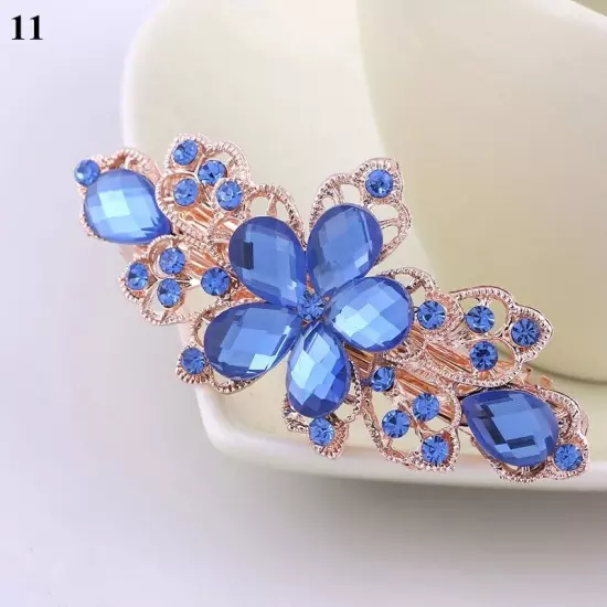 Women's Crystal Rhinestone Flower Hair Barrette Clips Grips Hairpin Jewelry