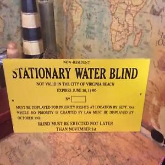 Vtg Stationary Water Blind non Resident Virginia Beach Hunting Sign