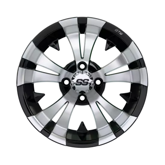 Set of 4 GTW 12" Vampire Black/Machined Lifted Golf Cart Wheels on 23" Mud Tires