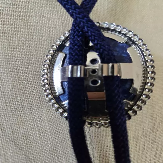 Dark Blue Color Bolo tie with Faux Lapis Oval 2"x1.5" Clasp 30 Inch Tie