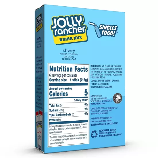 Jolly Rancher Singles To Go Drink Mix - Chery Flavored Powder Packets - 12 Bo...